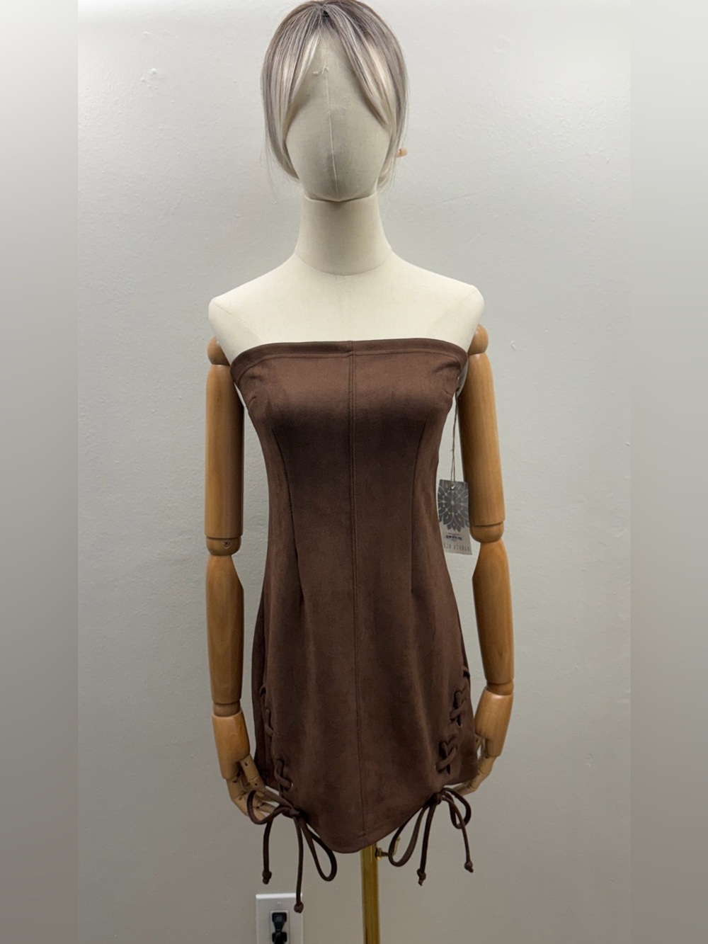 Dakota Blue Brown Faux Suede Strapless Mini Dress Size M NWT Western Boho